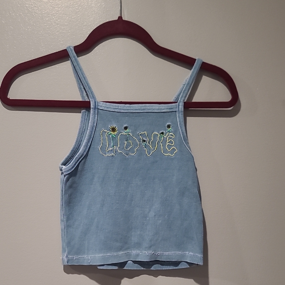 Forever 21 Light Blue Embroidered Tank
